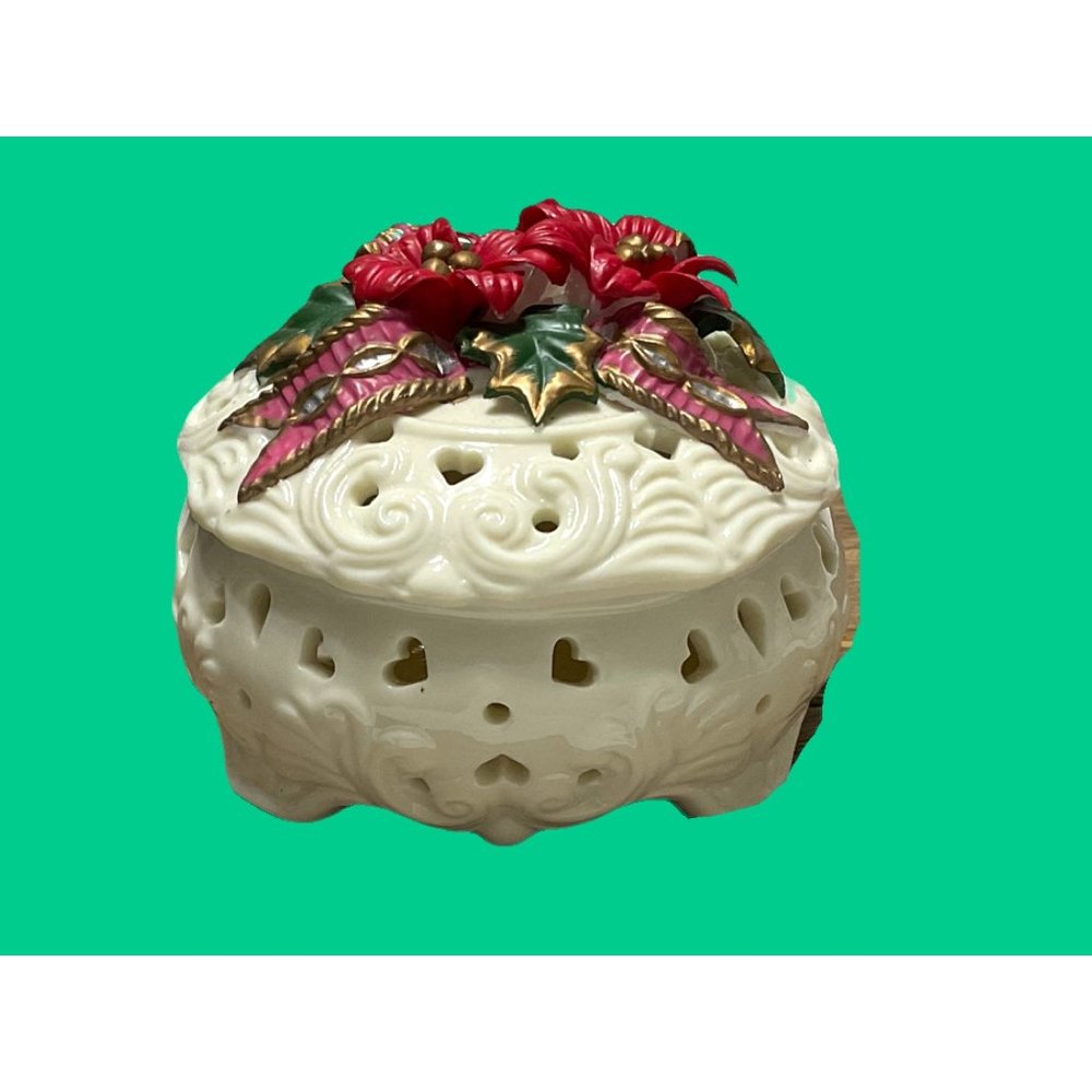 Christmas Holly Porcelain Hearts Trinket Bowl or Candy Dish
